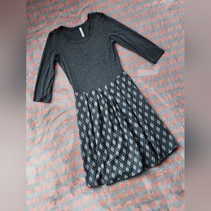 Modcloth Grey Argyle Pleated Skirt 3/4 Sleeve Dress Size Medium